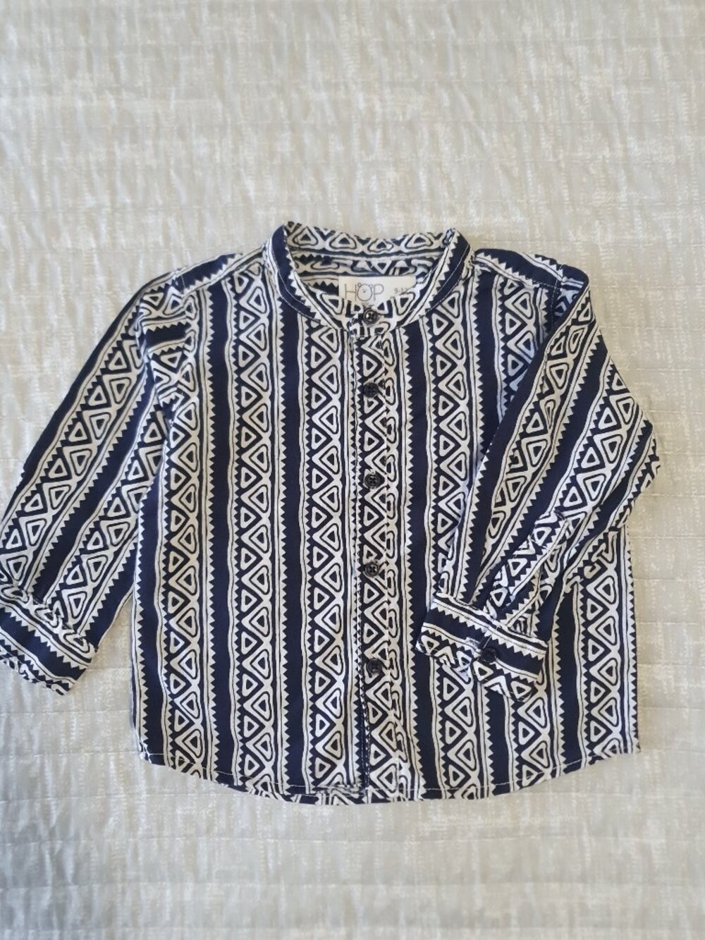 HOP Kids Navy and White Geometric Button Down Shirt — Baby Boy 9-12 Months